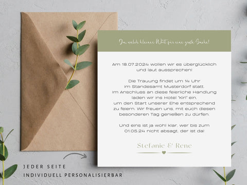 Einladungskarte Hochzeit Olive